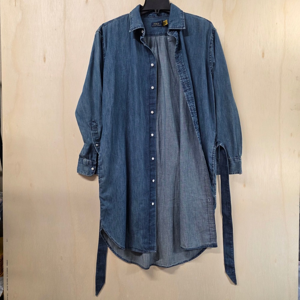 Polo Ralph Lauren Denim Shirt Dress Blue Belted Long Sleeve Midi Size 4 - Picture 14 of 14